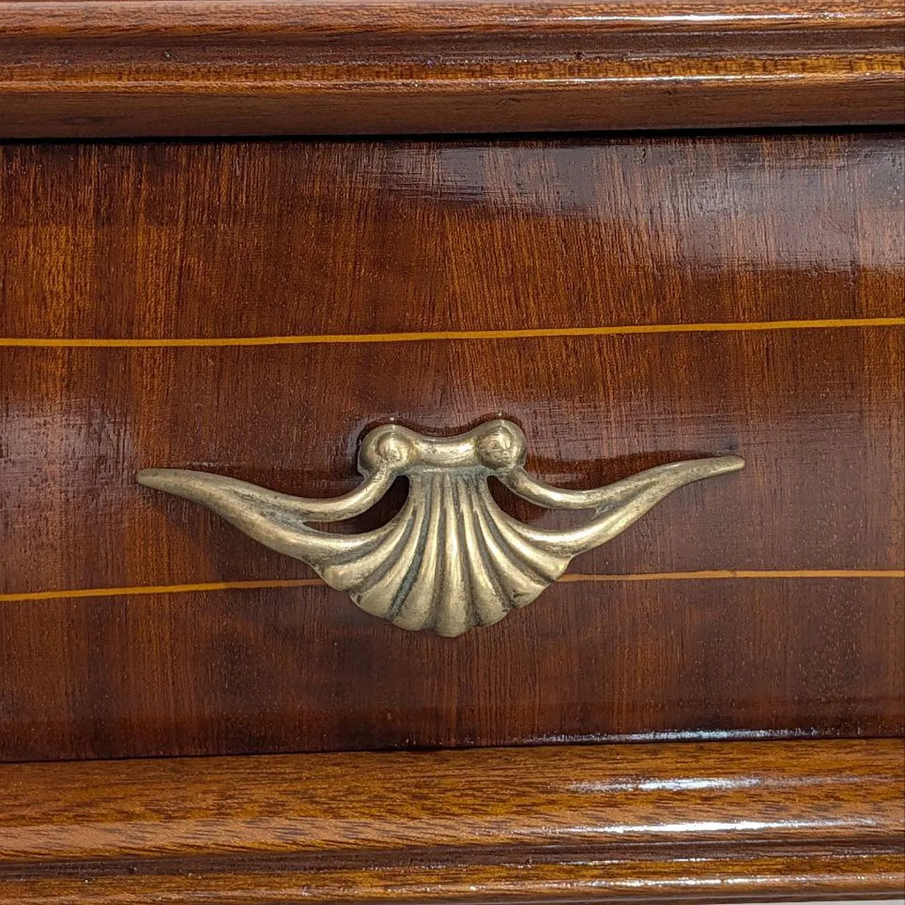 Pair of bedside tables in cherry wood with black glass and brass, 1960 1