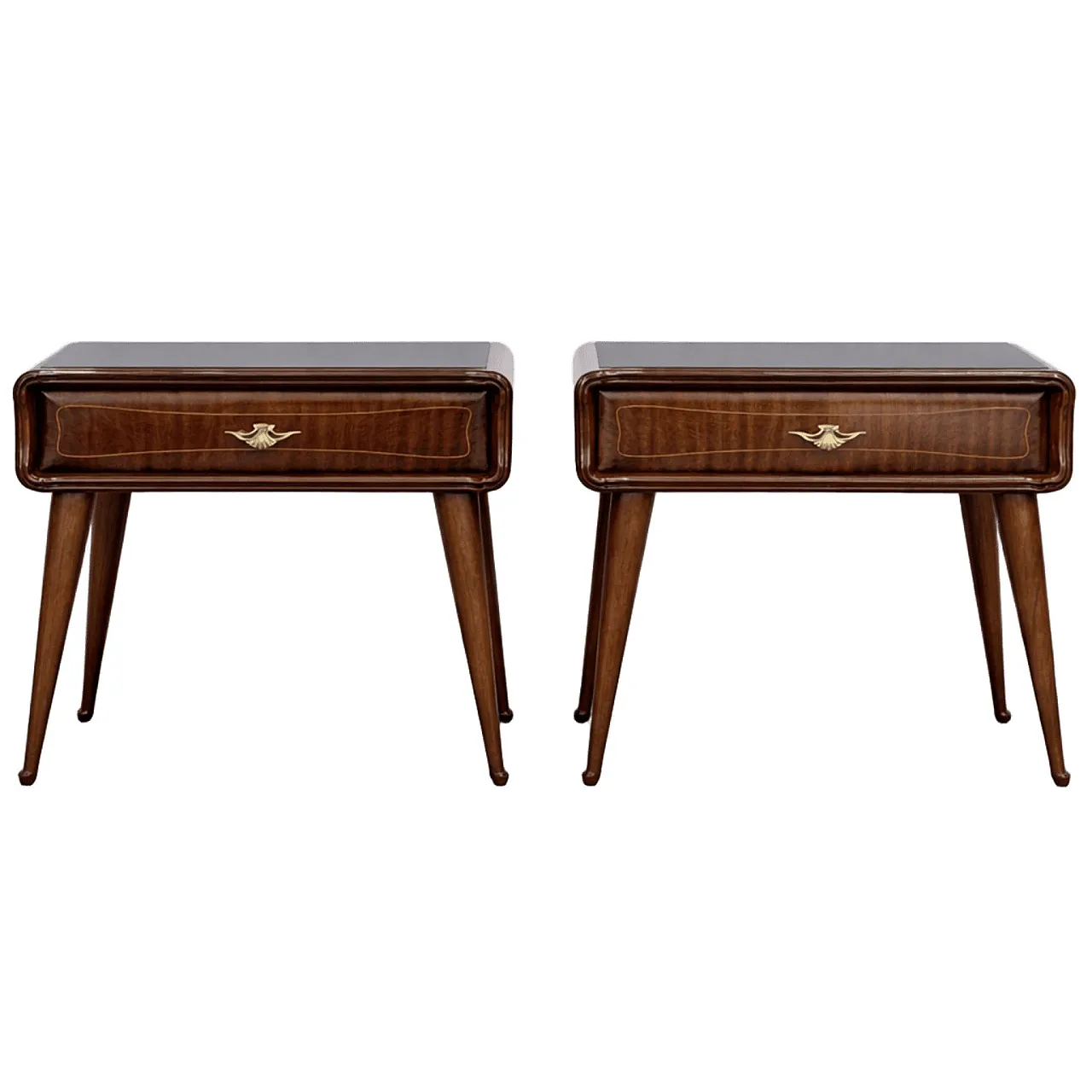 Pair of bedside tables in cherry wood with black glass and brass, 1960 7