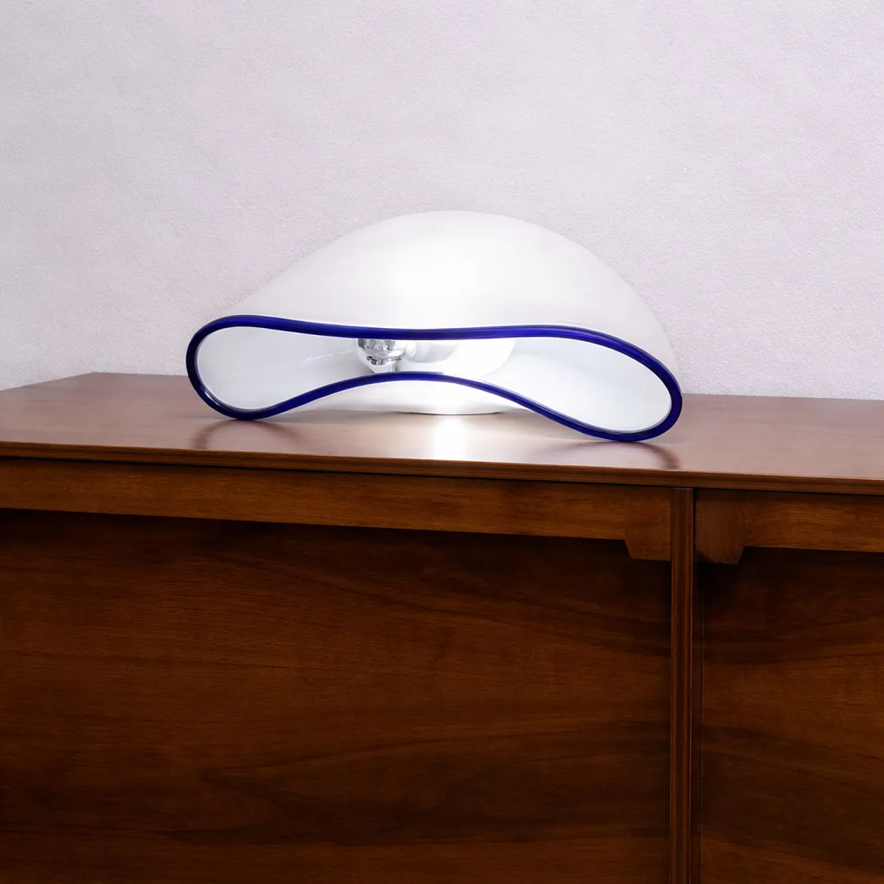 Pair of Vistosi Orsera lamps in white and blue Murano glass, 1970s 6