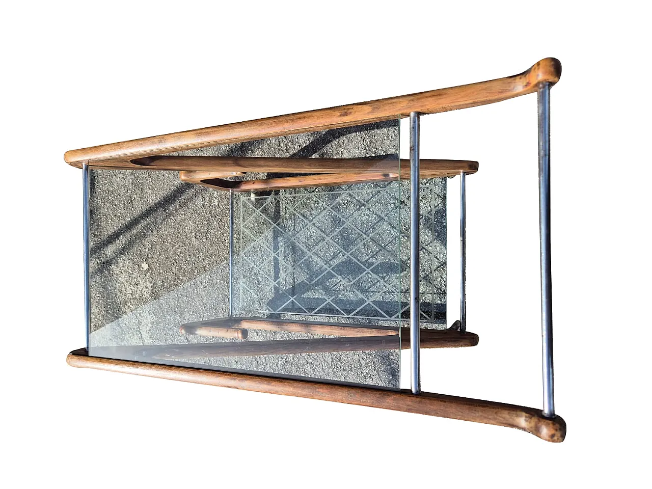Cesare Lacca Bar Cart in Curved Wood and Cut Glass, 1950s 5