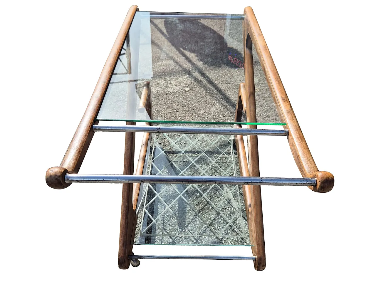 Cesare Lacca Bar Cart in Curved Wood and Cut Glass, 1950s 7