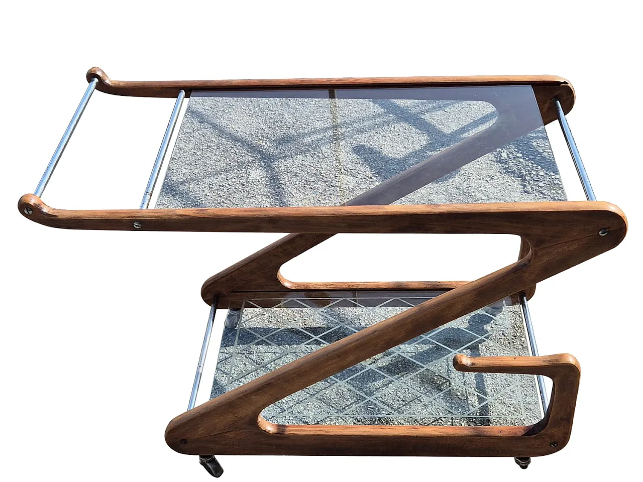 Cesare Lacca Bar Cart in Curved Wood and Cut Glass, 1950s 19