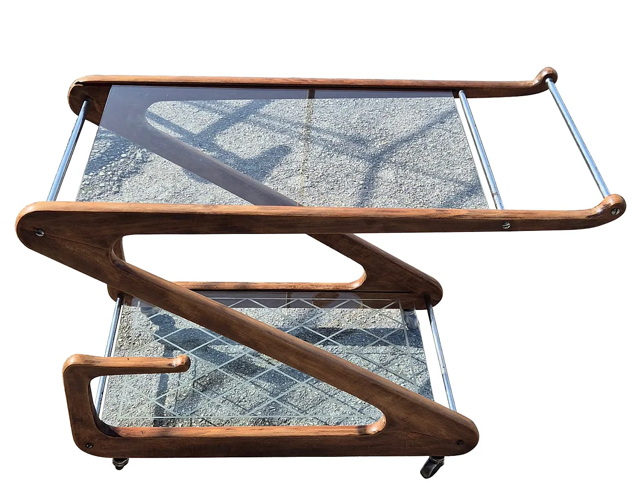 Cesare Lacca Bar Cart in Curved Wood and Cut Glass, 1950s 20