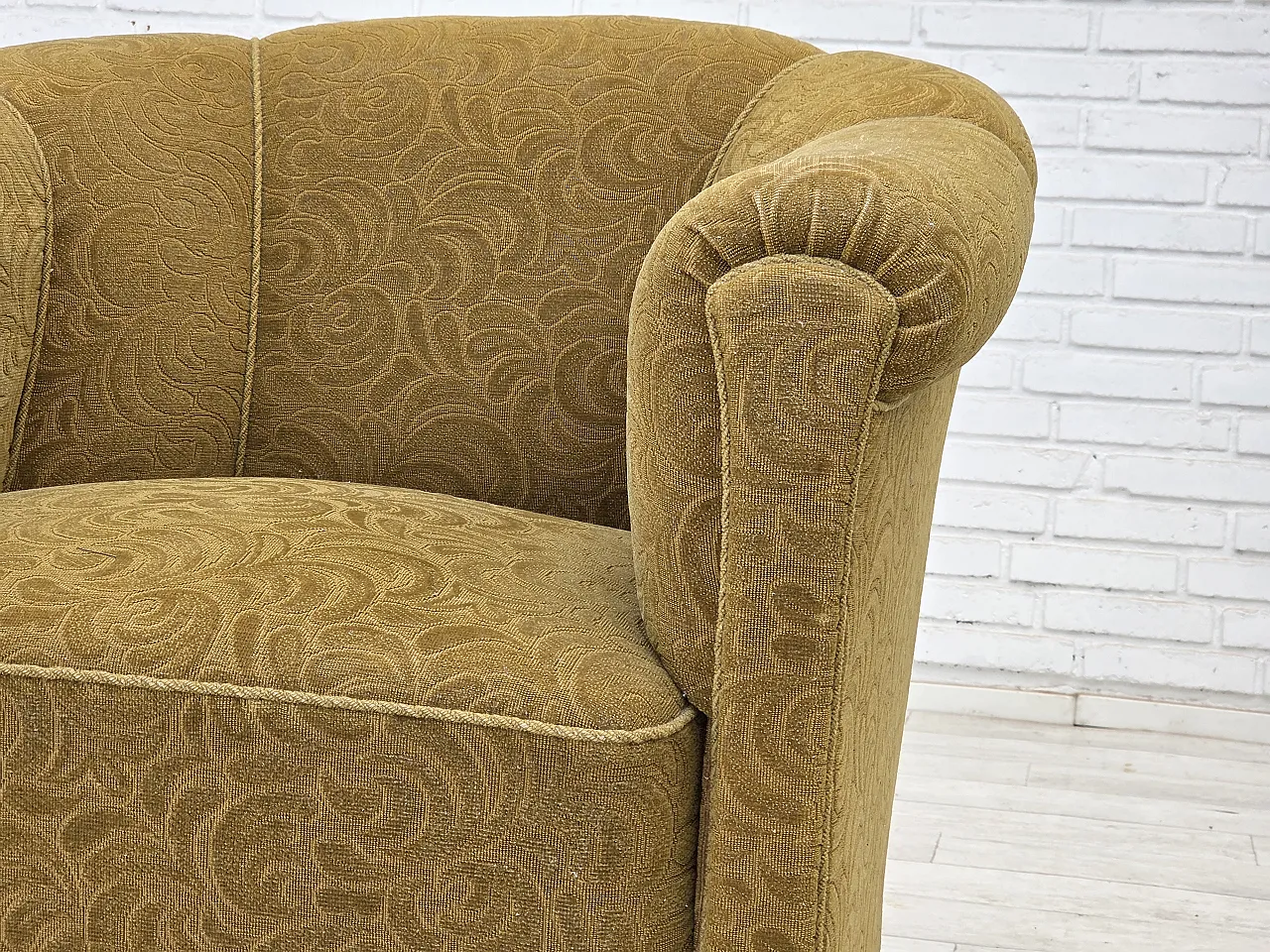 Poltrona relax danese in lana verde chiaro, quercia, anni '50 2