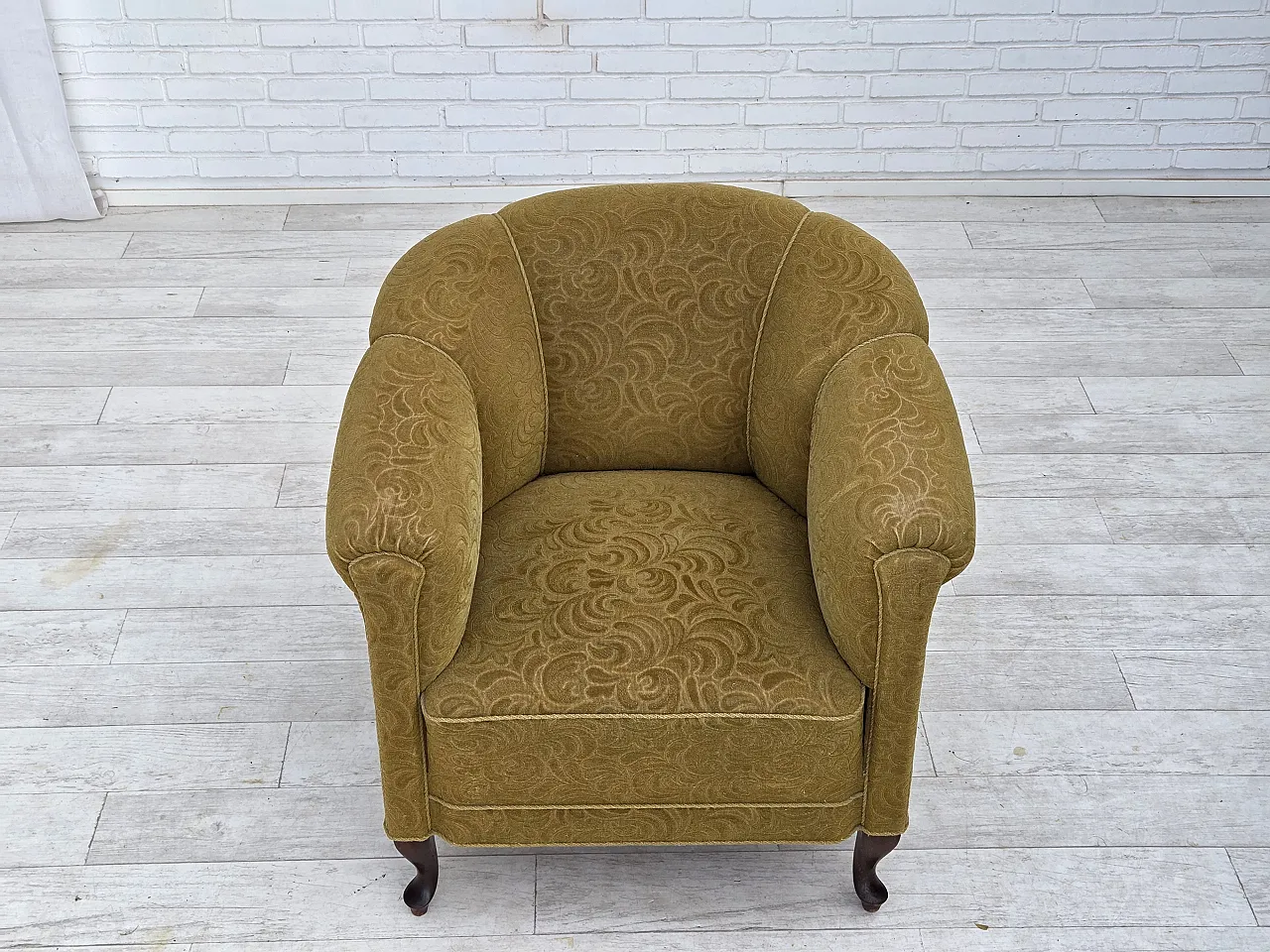 Poltrona relax danese in lana verde chiaro, quercia, anni '50 4