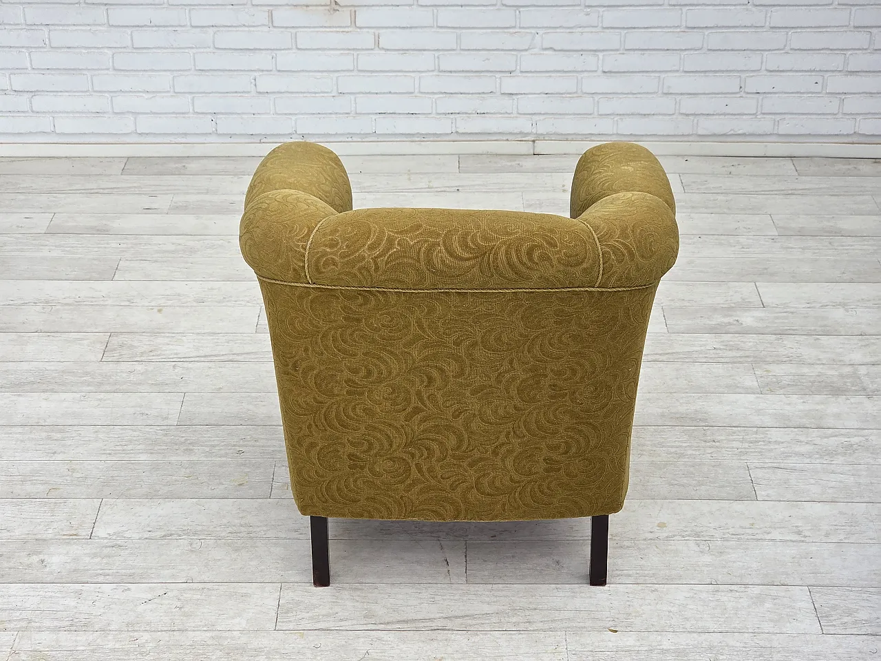 Poltrona relax danese in lana verde chiaro, quercia, anni '50 9