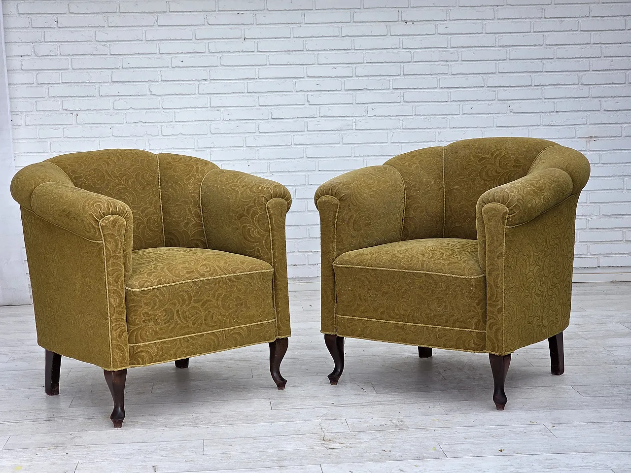 Poltrona relax danese in lana verde chiaro, quercia, anni '50 14