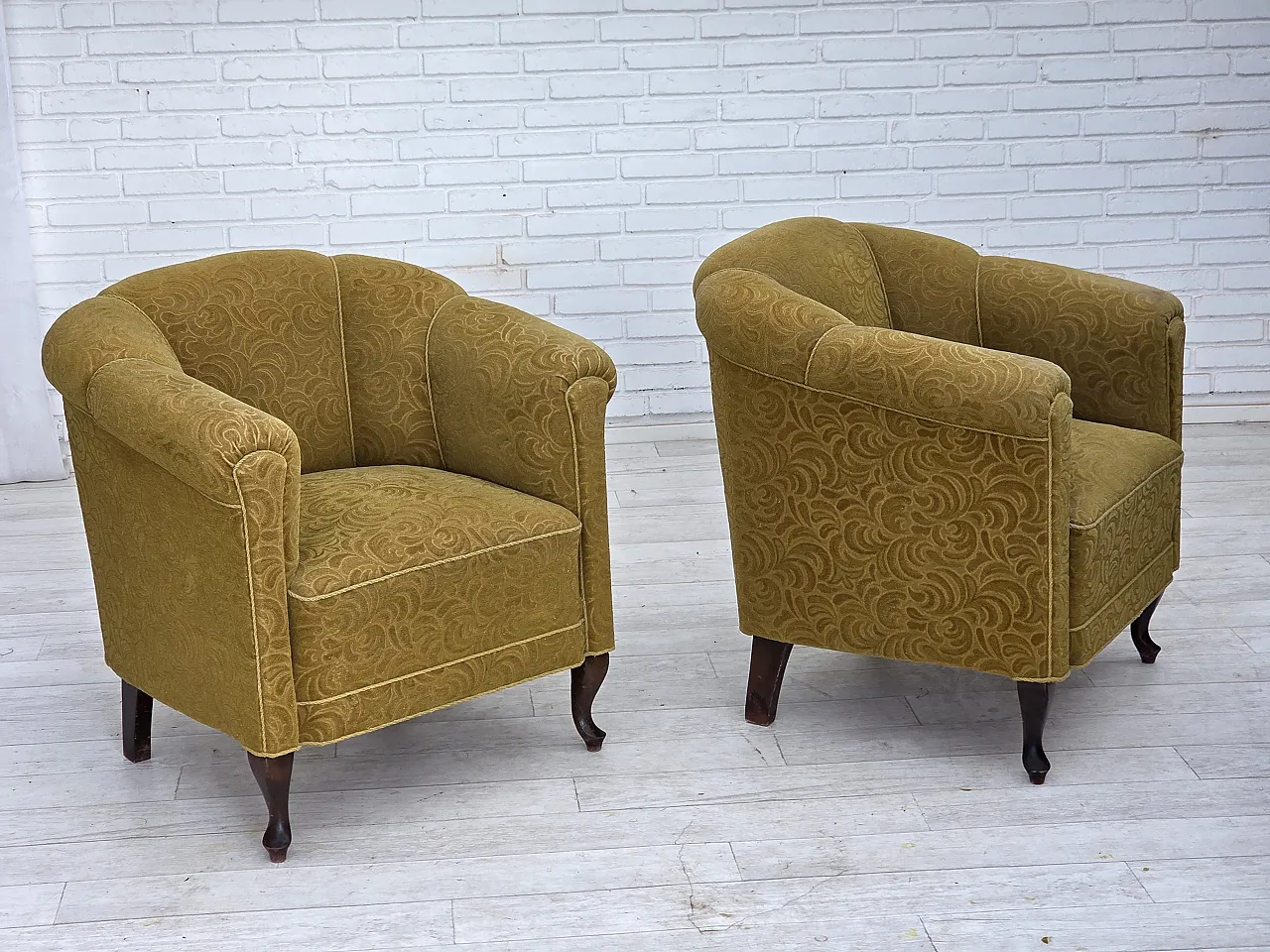 Poltrona relax danese in lana verde chiaro, quercia, anni '50 15