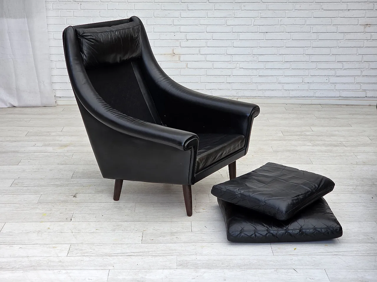 Poltrona danese di Aage Christensen, pelle, Anni '60 7