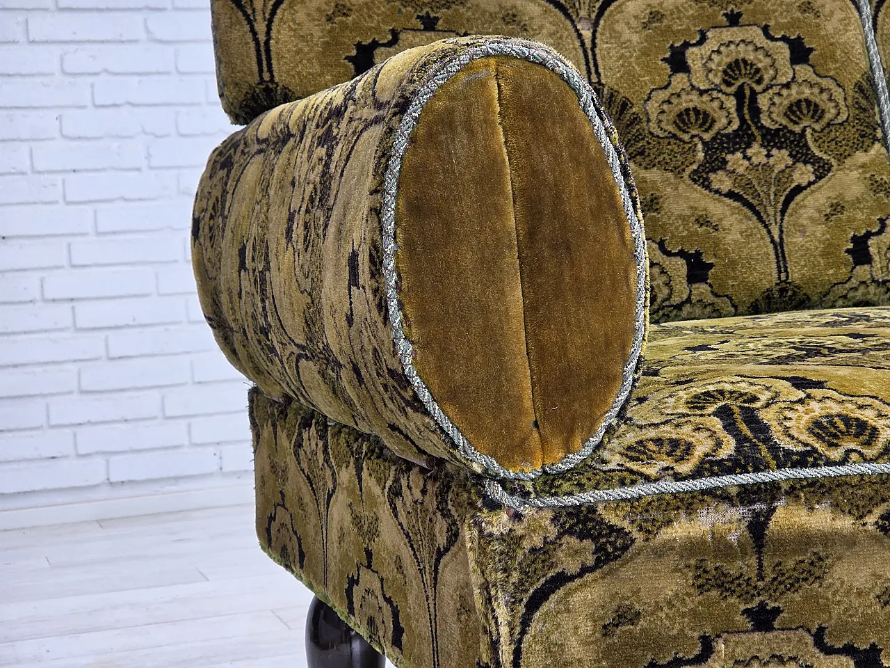 Divano danese 2 posti con braccioli ribaltabili, velluto, anni '30 2