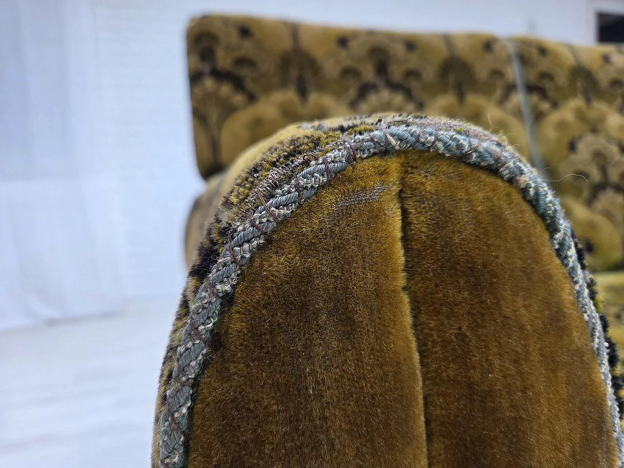 Divano danese 2 posti con braccioli ribaltabili, velluto, anni '30 4