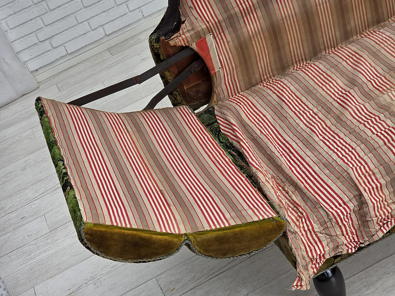 Divano danese 2 posti con braccioli ribaltabili, velluto, anni '30 11