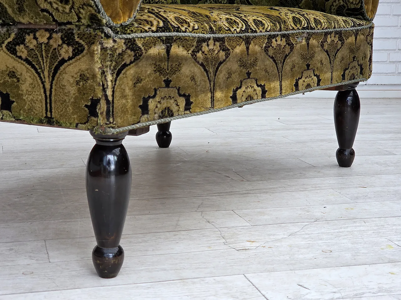 Divano danese 2 posti con braccioli ribaltabili, velluto, anni '30 15