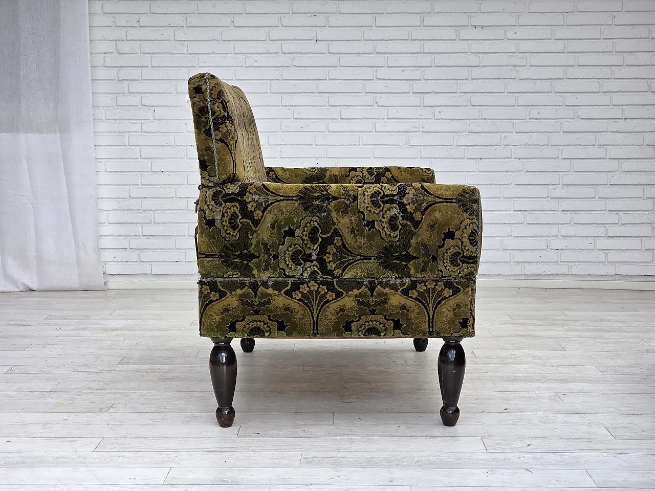 Divano danese 2 posti con braccioli ribaltabili, velluto, anni '30 16