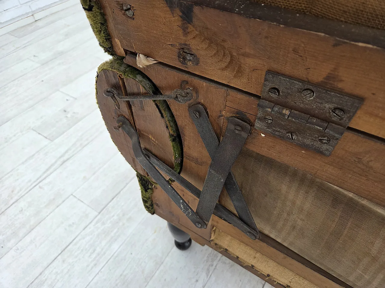 Divano danese 2 posti con braccioli ribaltabili, velluto, anni '30 17