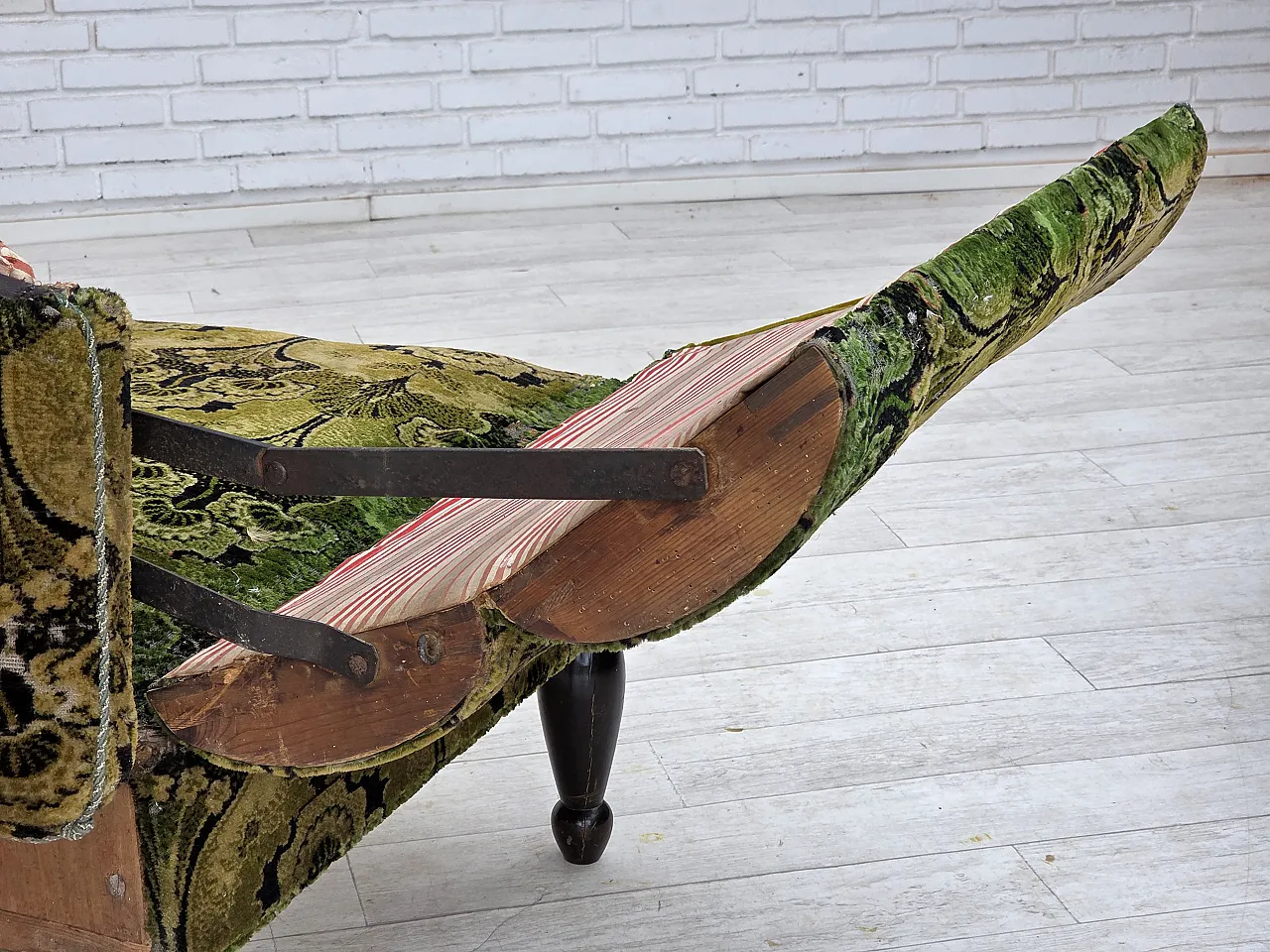 Divano danese 2 posti con braccioli ribaltabili, velluto, anni '30 19