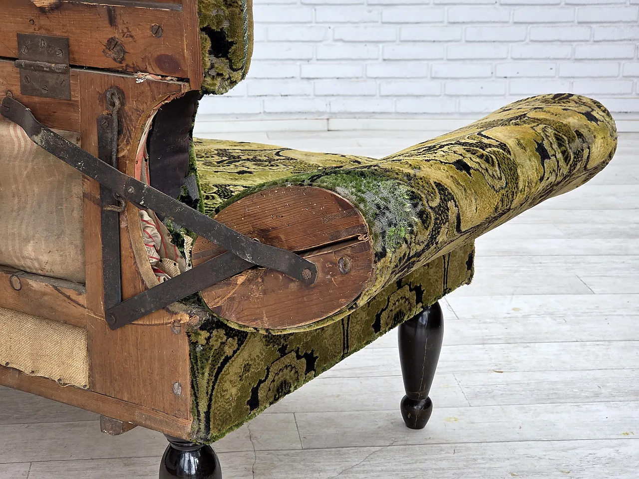 Divano danese 2 posti con braccioli ribaltabili, velluto, anni '30 21