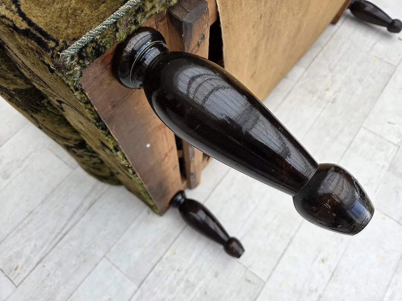 Divano danese 2 posti con braccioli ribaltabili, velluto, anni '30 26