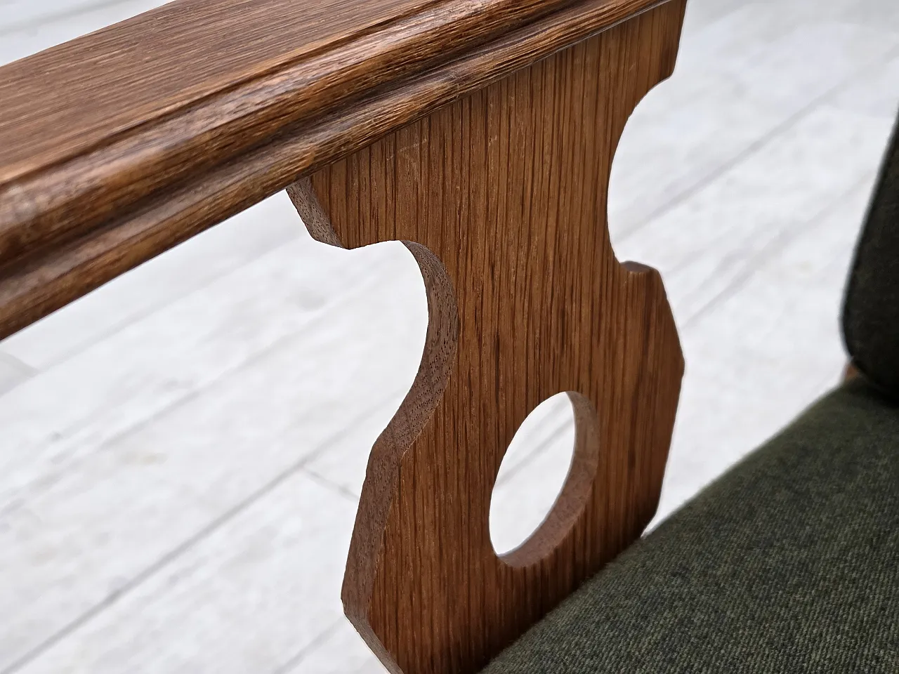 Divano danese a 3 posti, mobili in lana verde, rovere, anni '70 18