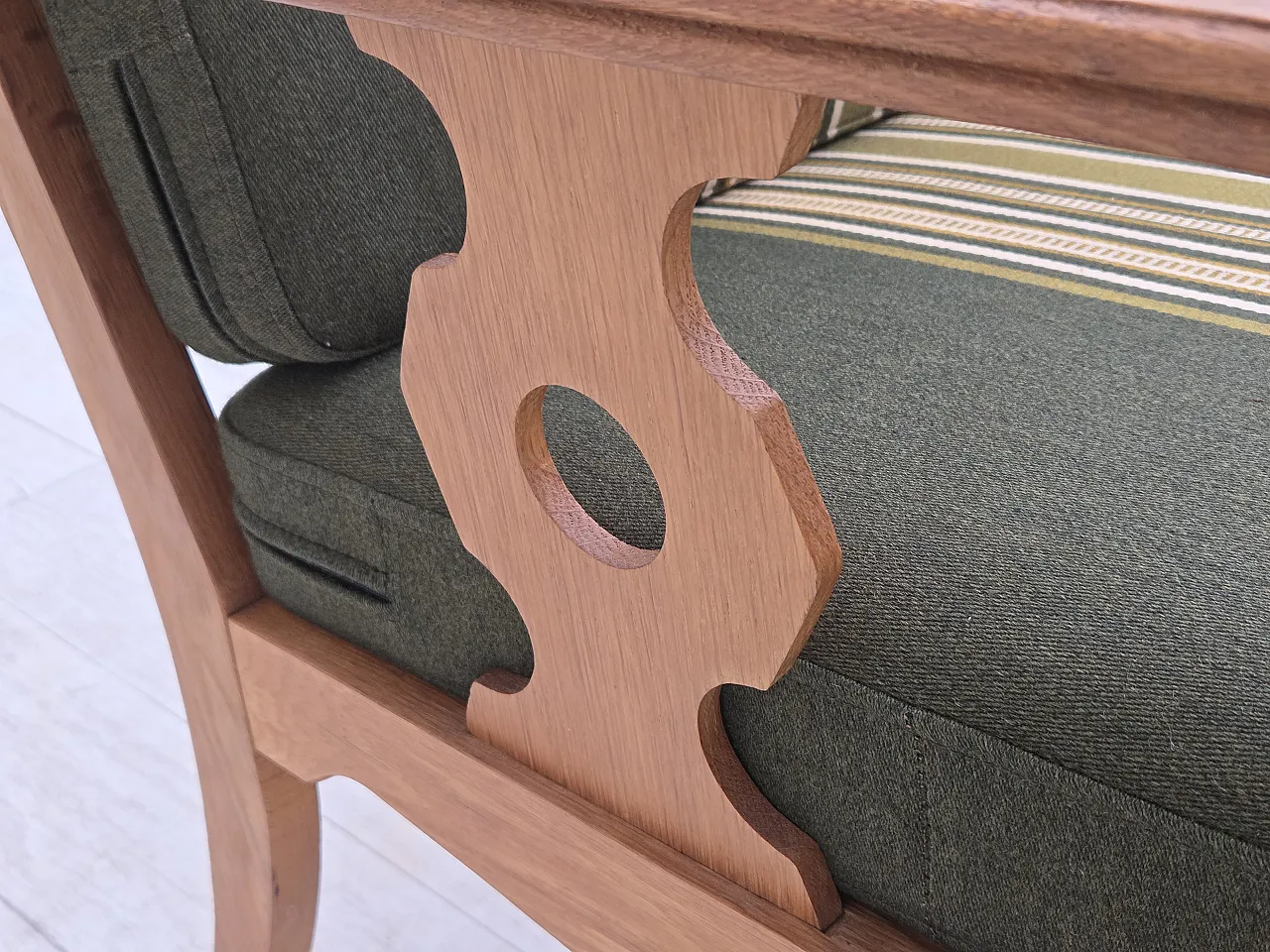 Divano danese a 3 posti, mobili in lana verde, rovere, anni '70 19