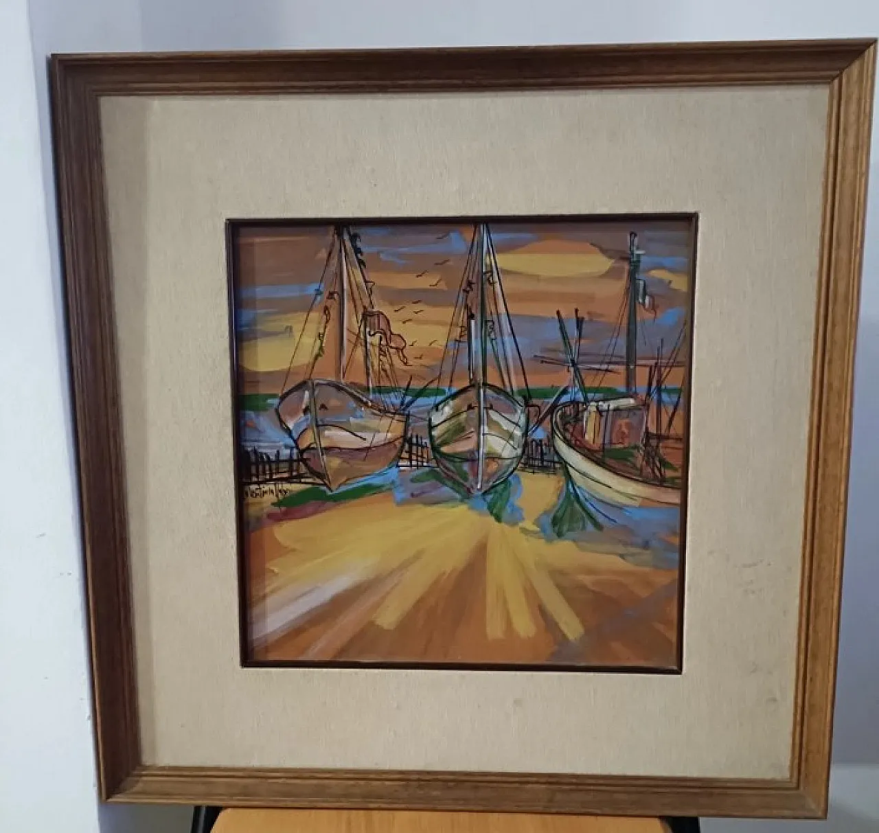 Marina with Boats at Sunset, eramic panel, 20th century 1