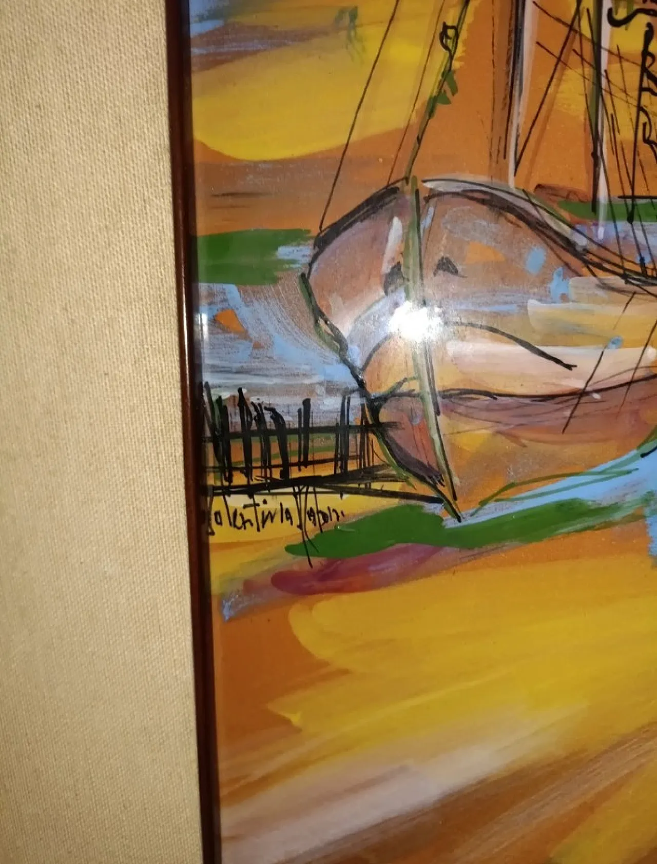 Marina with Boats at Sunset, eramic panel, 20th century 3