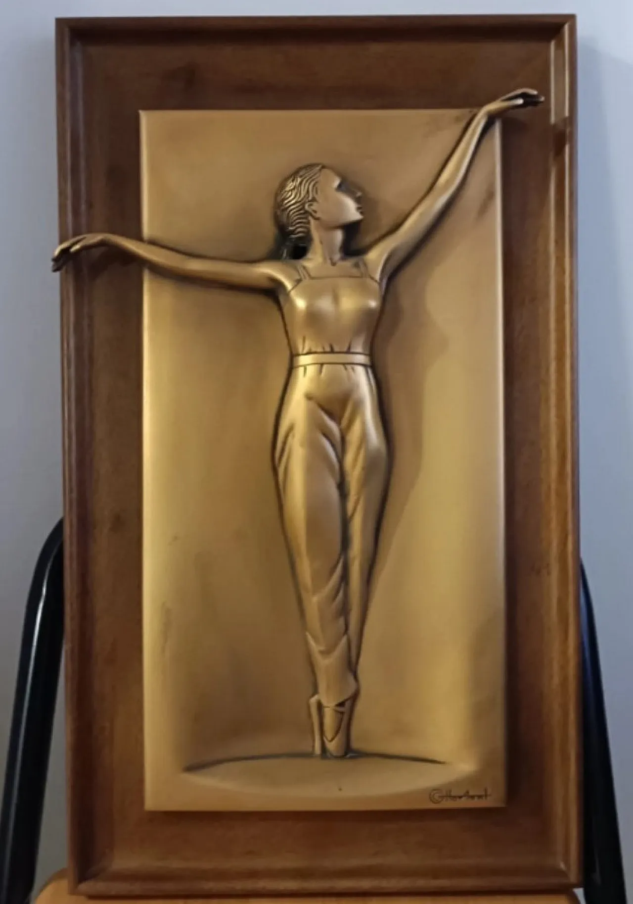 Art Deco bas-relief in bronze, female dancer figure, 20th century 1