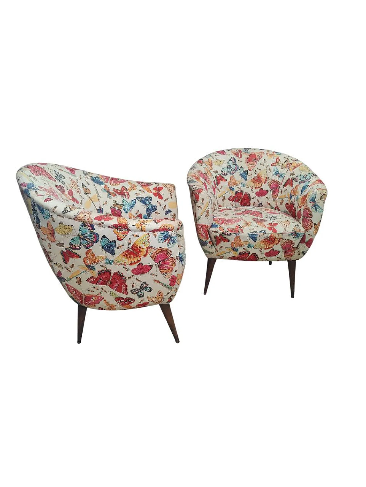 Pair of padded Italian corbeille armchairs, 50s 3