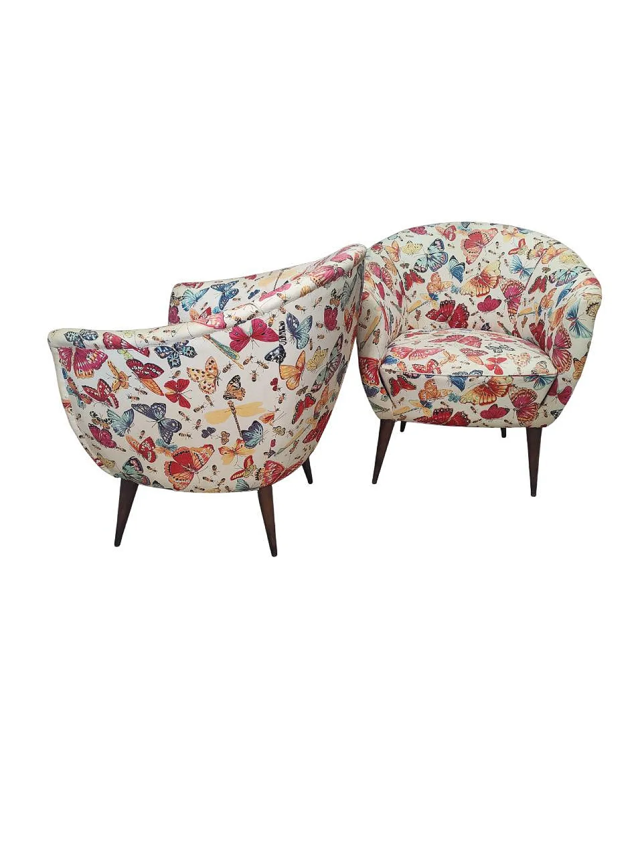 Pair of padded Italian corbeille armchairs, 50s 4