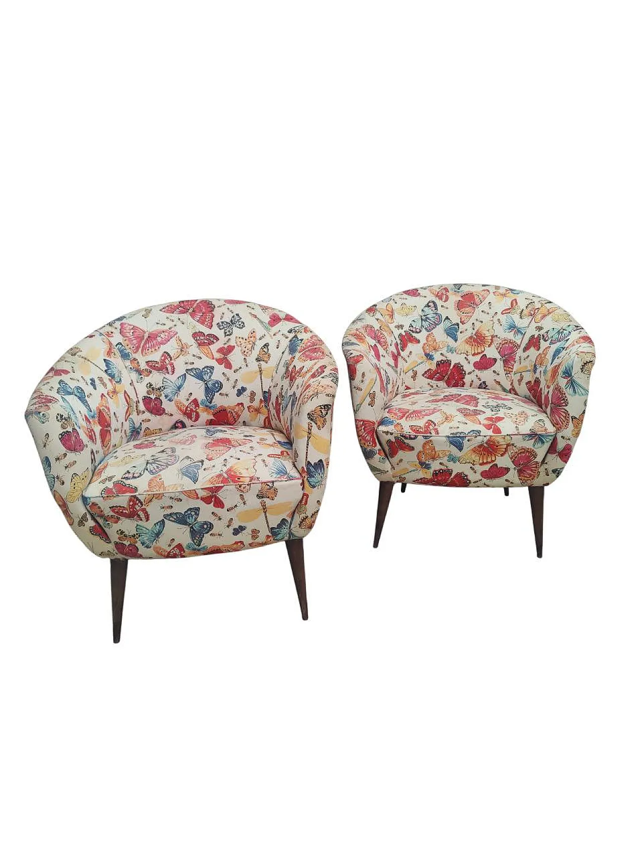 Pair of padded Italian corbeille armchairs, 50s 5