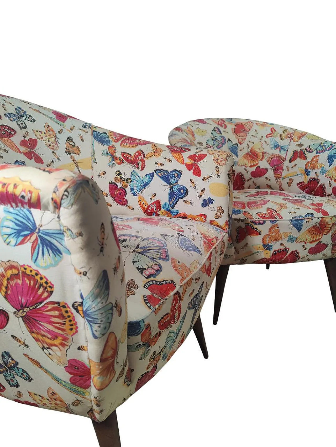 Pair of padded Italian corbeille armchairs, 50s 6