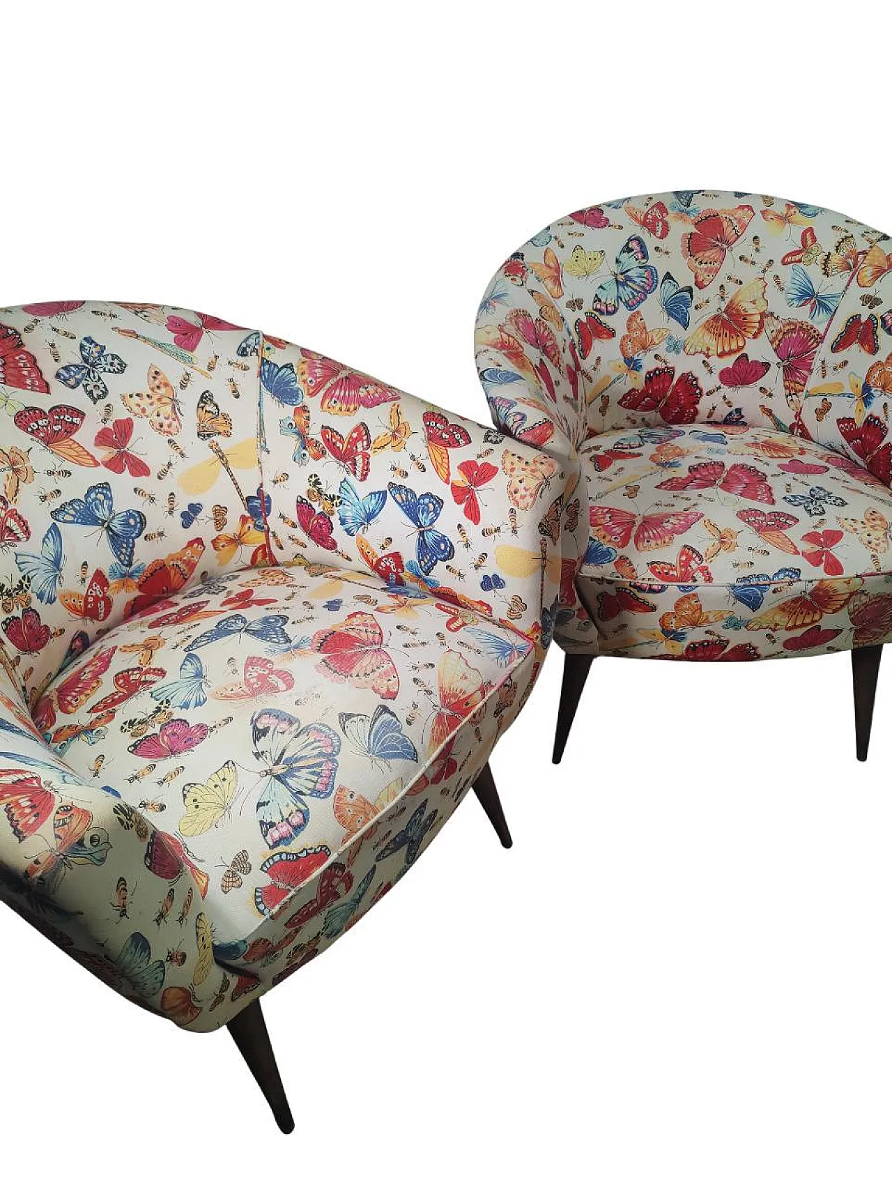 Pair of padded Italian corbeille armchairs, 50s 8