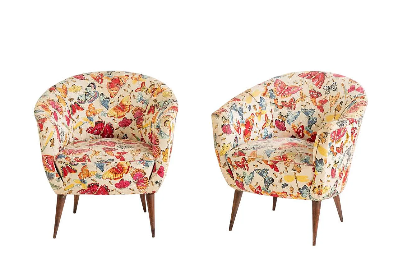 Pair of padded Italian corbeille armchairs, 50s 12