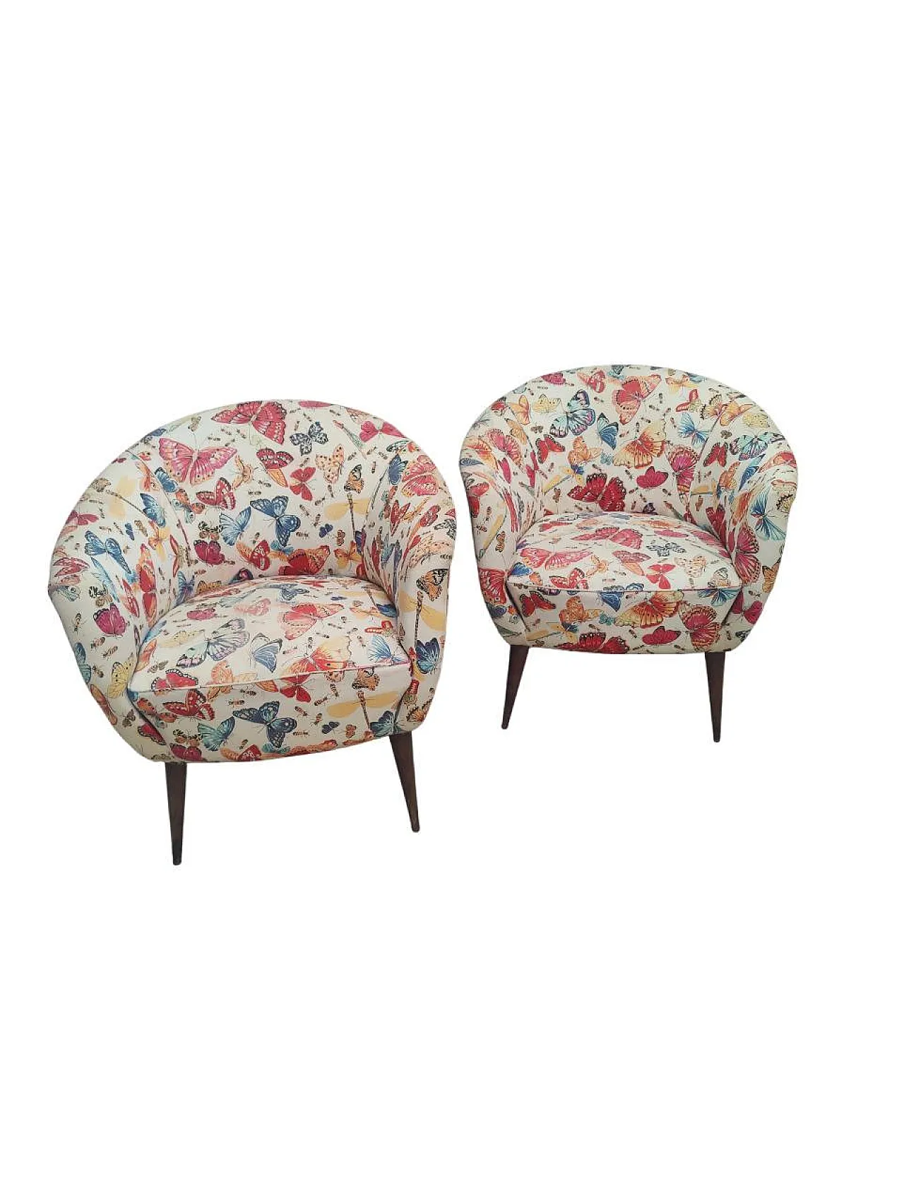Pair of padded Italian corbeille armchairs, 50s 13