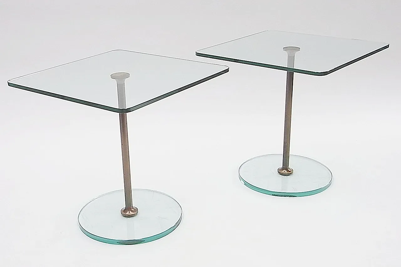 Coppia di tavolini in vetro e ottone di Fontana Arte (Attr.), anni '60 3