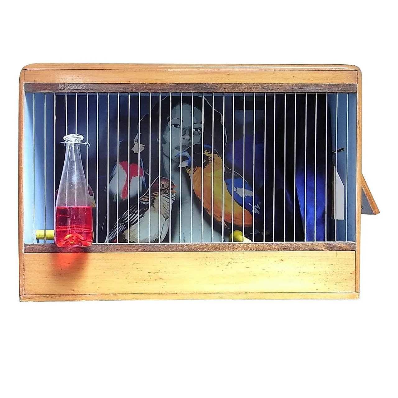 Gabbia per uccelli in legno e metallo, anni 2000 1