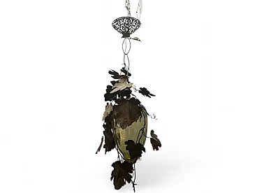 Murano glass lantern with wrought iron vine leaves, 1950s