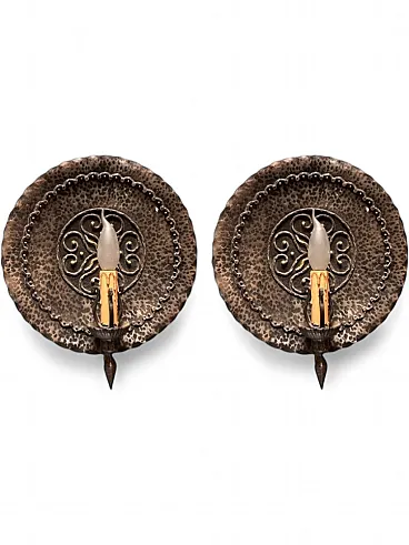 Pair of Italian wrought iron wall sconce, 1970s