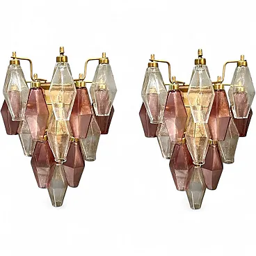 Pair of Poliedri wall lights in Murano glass, Italy, 1980s