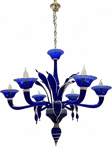 Vintage blue and white Murano chandelier, Italy, 1980s