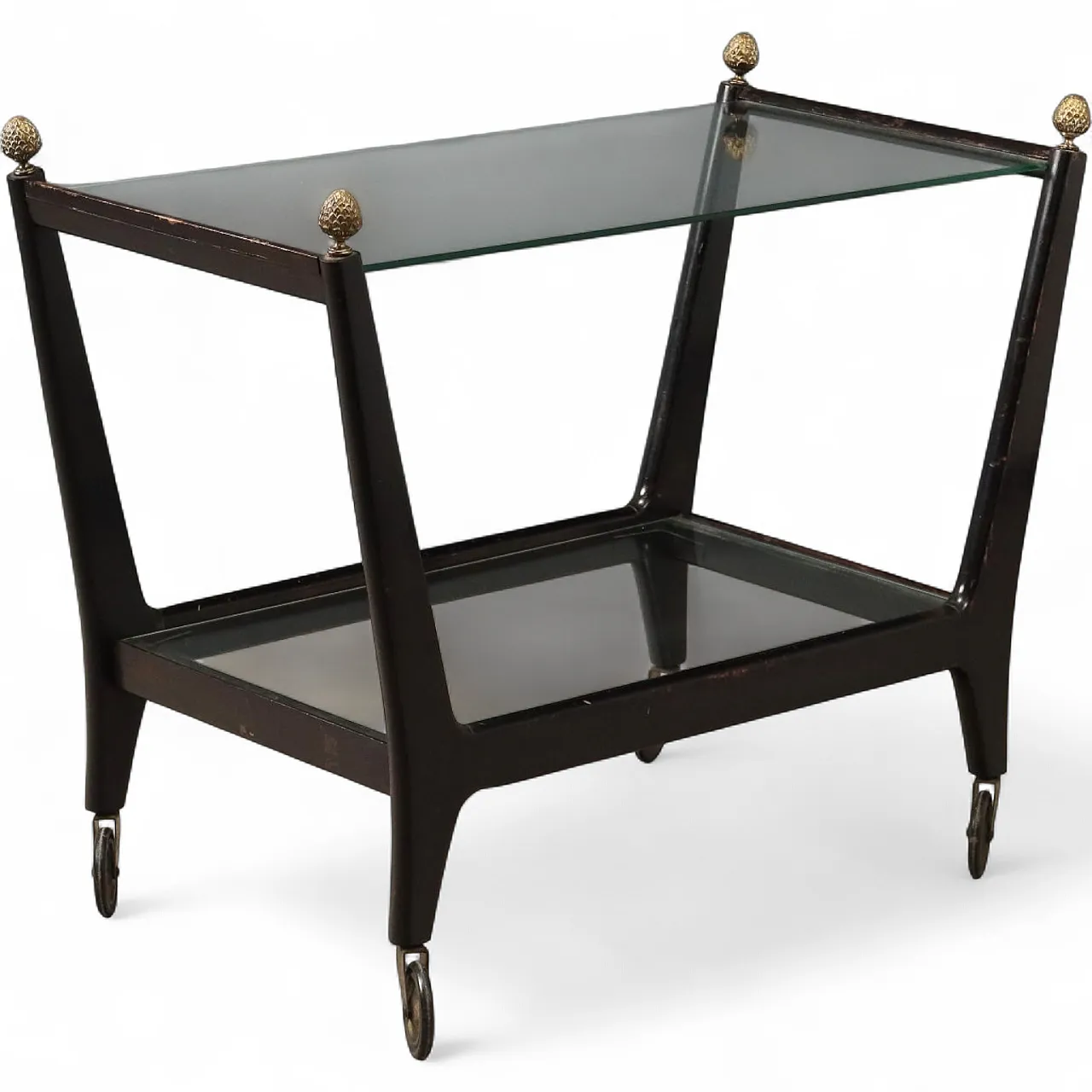 Carrello di servizio in vetro e legno massello tinto ebano, '900 9