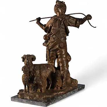 Scultura in bronzo su base in marmo nero di G. Morlaiter, '900