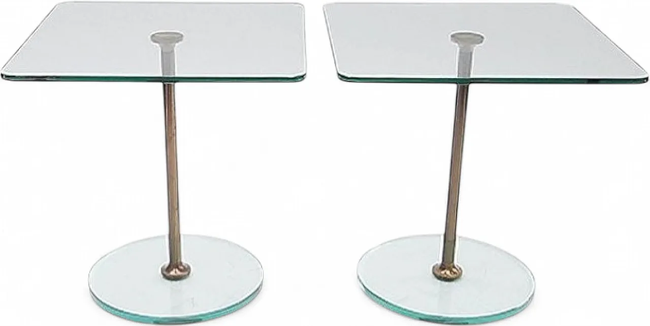Coppia di tavolini in vetro e ottone di Fontana Arte (Attr.), anni '60 13