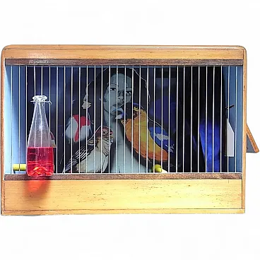 Gabbia per uccelli in legno e metallo, anni 2000