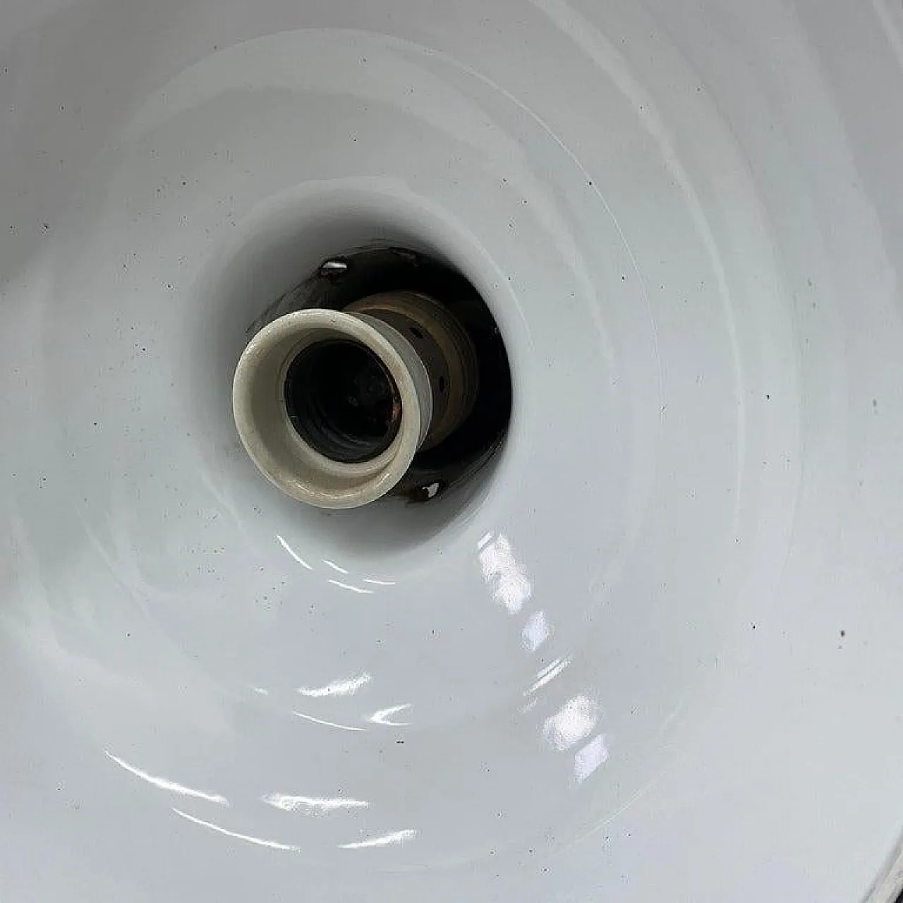 3 Industrial black painted metal pendants, 1930s 9