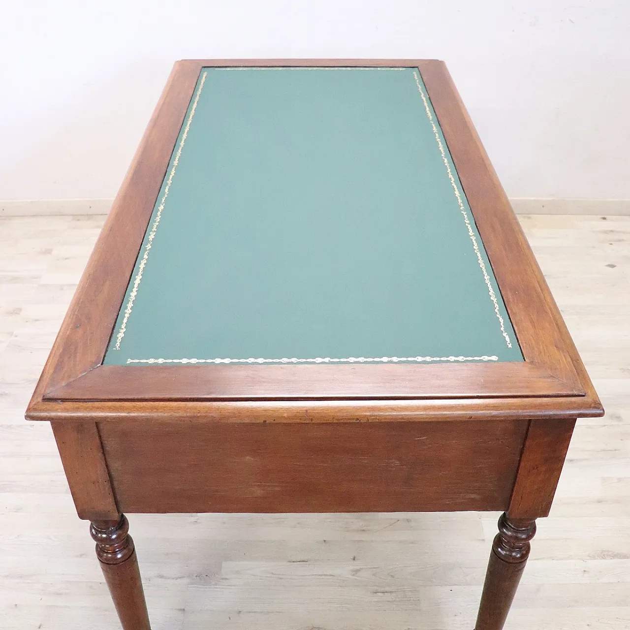 Louis Philippe walnut desk with green top restored, mid-19th century 11