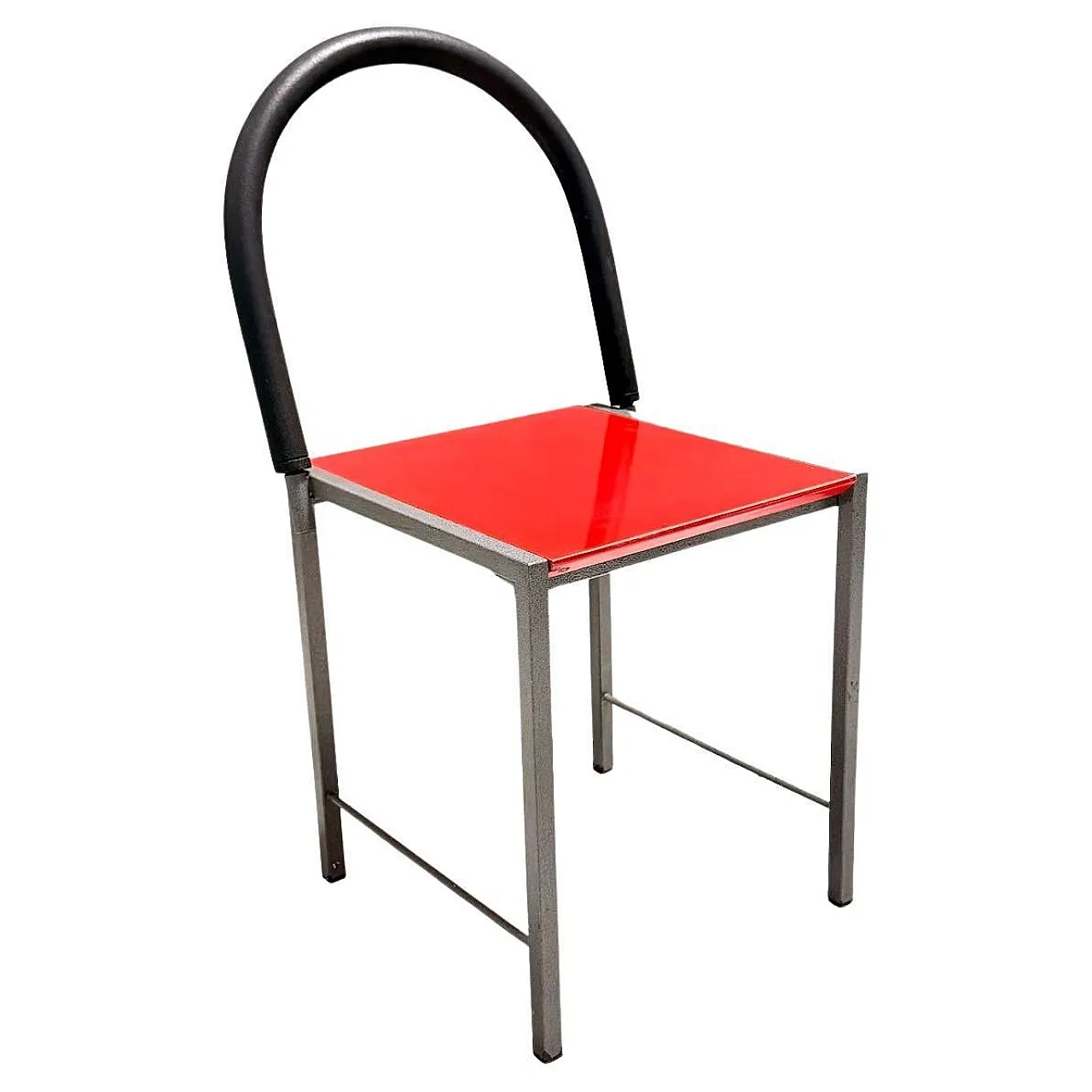 Ettore Sottsass style Red Side Chair, Laminate & Metal, Italy, 1980s 1