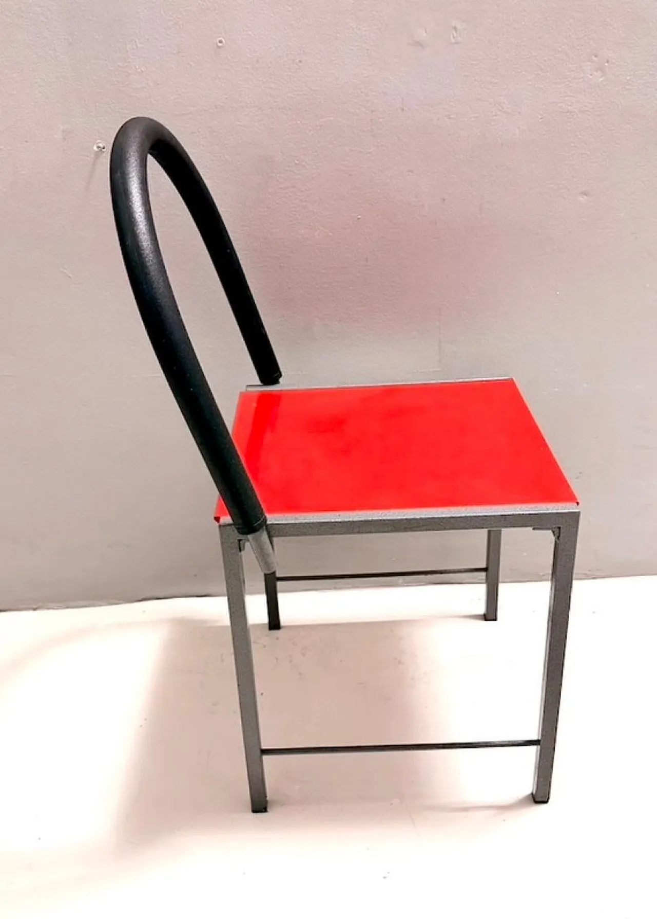Ettore Sottsass style Red Side Chair, Laminate & Metal, Italy, 1980s 3
