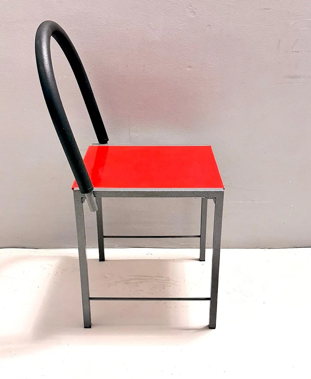 Ettore Sottsass style Red Side Chair, Laminate & Metal, Italy, 1980s 4