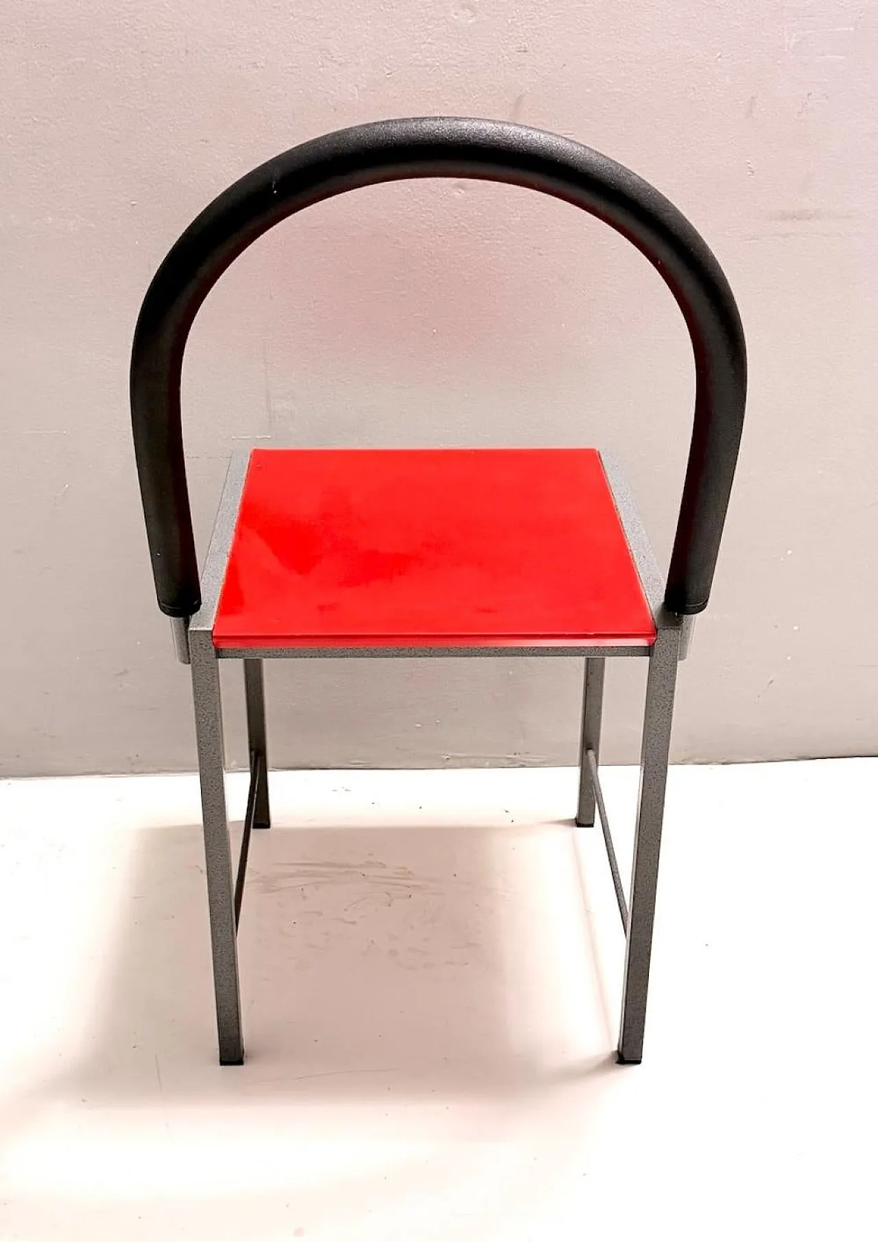 Ettore Sottsass style Red Side Chair, Laminate & Metal, Italy, 1980s 5